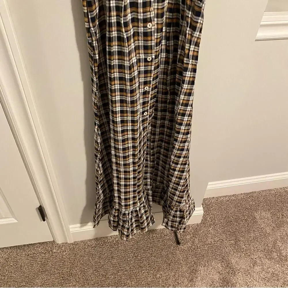 Mille Resort Blue Brown Plaid Button Front Maxi Dress XXS - Picture 8 of 10